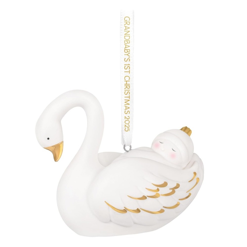 Hallmark Keepsake 2025 Grandbaby's First Christmas Swan Porcelain Ornament